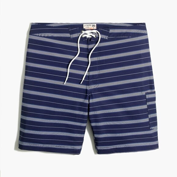 J. Crew Factory Men's Size 33 Navy Blue Stripe 9" Flex Board Shorts - Picture 1 of 10